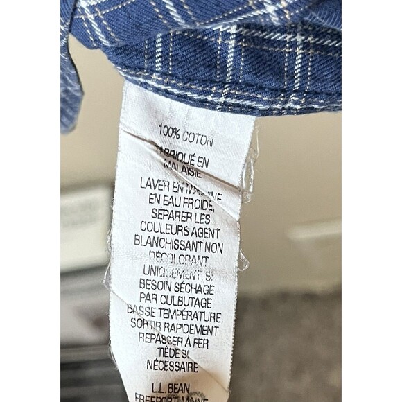 LL Bean Mens Large Regular Wrinkle Free Blue Plaid Long Sleeve Button Up Shirt - Picture 3 of 6